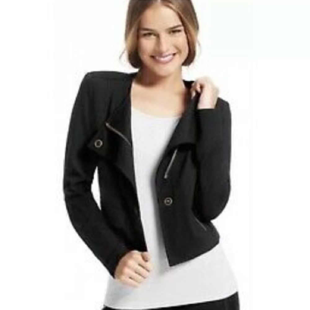Cabi Moto Jacket Black Ponte Knit Asymmetrical S